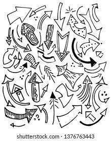 Set Of Vector Doodle Drawing Collection Arrow On White Background / Illustration