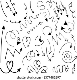 Set Of Vector Doodle Drawing Collection Arrow On White Background / Illustration