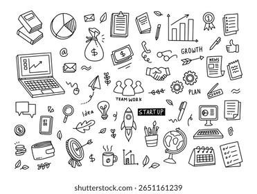 Set of vector doodle element related to business plan, start up, growth, idea