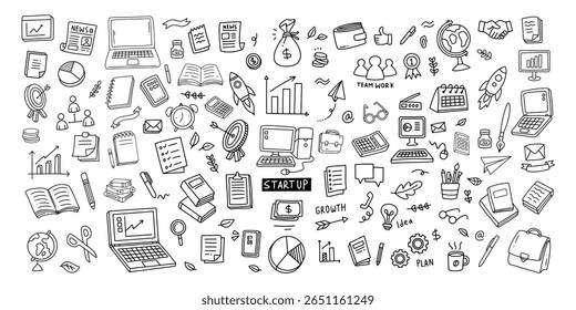 Set of vector doodle element related to business plan, start up, growth, idea