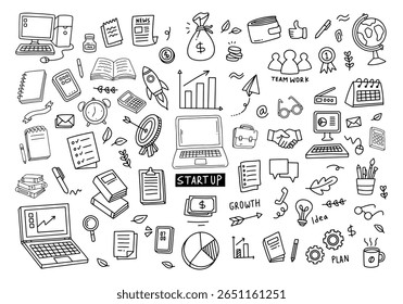 Set of vector doodle element related to business plan, start up, growth, idea