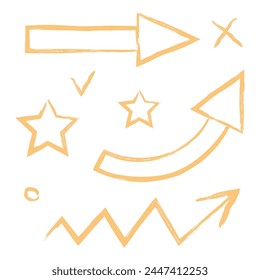 Set of vector doodle elements on isolated background.Different types of arrows.Simple collection of texture elements.