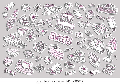 Set of vector doodle elements: sweets
