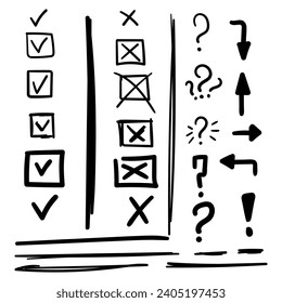 Set of vector doodle elements. Symbol in simple design. Cartoon object hand drawn isolated on white background.