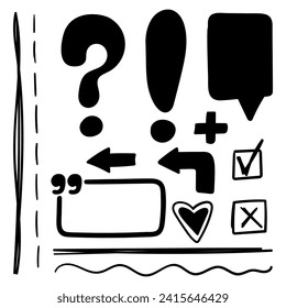 Set of vector doodle elements. Symbol in simple design. Cartoon object hand drawn isolated on white background.