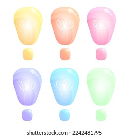 Set of vector doodle, flat color design elements, childlike, bulb, bulbs