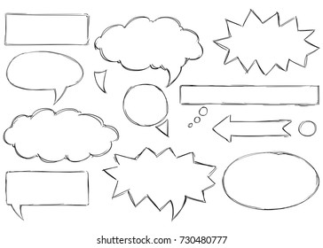Set of vector doodle hand drawing of text speech bubbles.