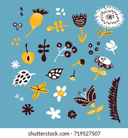 Set of vector doodle hand drawn ornate flowers and leaves for wallpapers, scrapbooking, web page backgrounds,textile, patches