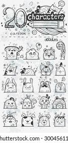 Set of vector doodle hand-drawn cartoon characters