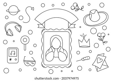 Set Of vector doodle hijab kids isolated on white background. illustration of woman wearing hijab . line art pictures to color