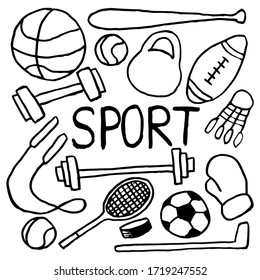 Set of vector doodle images, sport illustration.