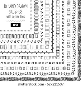 Set of Vector Doodle Pattern Brushes. Hand Drawn Ink Frames or Borders. Brushes are Included in EPS