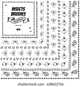 Set of Vector Doodle Pattern Brushes with Insects or Small Animals. Hand Drawn Ink Frames or Borders. Brushes are Included in EPS