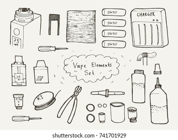 Set of vector doodle sketch vape elements