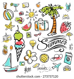 Set of  vector doodle summer icons