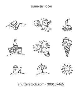 Set of vector doodle summer icons 