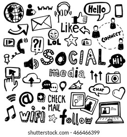 Set of vector doodles - can be used to illustrate social media, connectivity, online activities, technology.