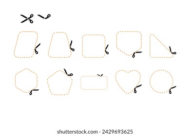 Set Vector Doodles Schneidelinien Schere Weißer Hintergrund