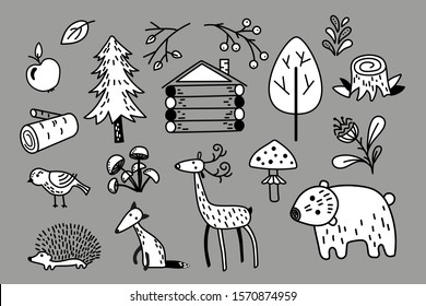 Set of vector doodles in doodle style to create and decorate design.
