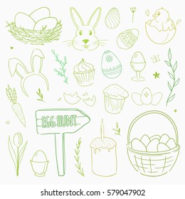 Set of vector doodles for Easter and spring holidays. Vector natural doodles isolated on white.