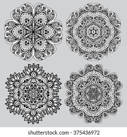 Set of vector doodles mandalas for coloring. It can be used as a decorative design element for books.
