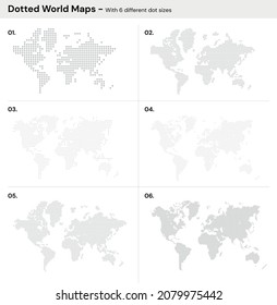 Set of vector dot map of the world with all continents, different sizes of dots for the map of the earth. Modern digital globe. Abstract vector in different resolution.