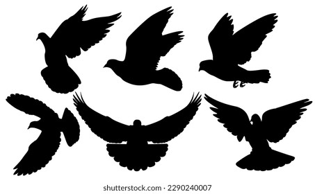 Set Vector dove birds black silhouette animal icon illustration