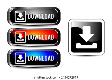 Set of vector Download  buttons with shadows. Isolated on white background.