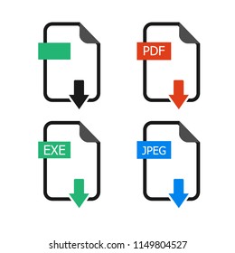Set of vector download icons. PDF, JPEG, EXE file