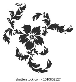 Set of vector drawing baroque pattern elements, decorative silhouette of flower and leaves