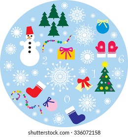 set of vector drawing on the theme of winter