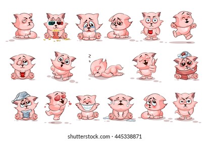 Set Vector. Drawing on a white background. Stock Illustrations isolated Emoji character cartoon Cat stickers emoticons with different emotions for site, infographics, video, animation, websites