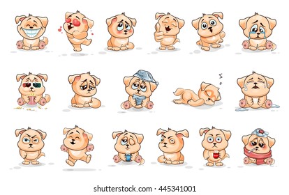 Set Vector. drawing on a white background. Stock Illustrations isolated Emoji character cartoon dog stickers emoticons with different emotions for site, infographics, animation, reports, comics