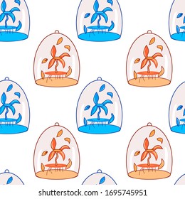 Set, vector drawing of a space plant in a flask on a white isolated background. Flat, cartoon, color, bright, children’s, background