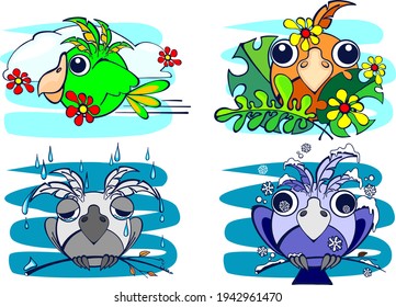 a set of vector drawings of birds at different times of the year
