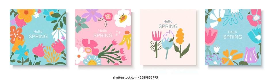 A set of vector drawings with botanical flowers. Abstract flower and leaf designs for printing, wallpaper, cliparts, and wall art for home decoration.