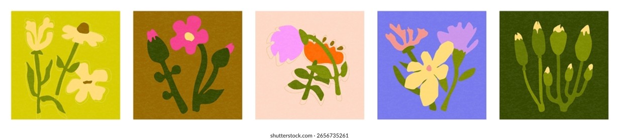 Un conjunto de dibujos de Vector con flores botánicas. Patrón Abstractas de la flor y de la hoja para imprimir, Fondo de pantalla, Clipart, arte de la pared para la decoración casera