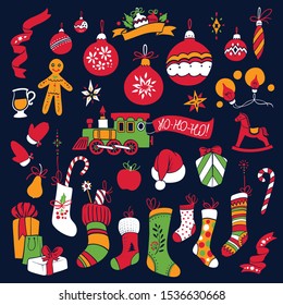 Set of Vector Drawings Christmas Decor, Toys and Items