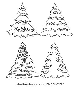 set of vector drawings, different trees in black contour