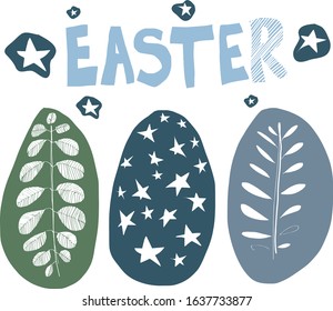 Set of vector drawings for Easter. Egg with a pattern. Flat illustration. Great idea for a postcard, calendar, holiday invitation, wrapping paper. Suitable for decorating recipes, frames, diaries.