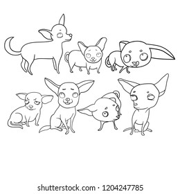Set of vector drawings, funny dogs, cartoon characters, moods and emotions