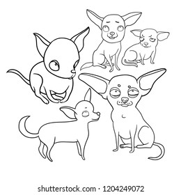 Set of vector drawings, funny dogs, cartoon characters, moods and emotions