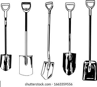 Set of vector drawings of garden shovels
