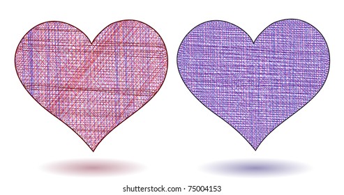 Set of vector drawings with the image of two hearts