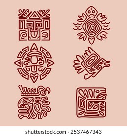 Conjunto de desenhos vetoriais, máscaras, símbolo, totem. Gráficos vetoriais, eps.