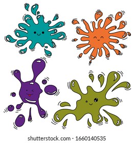 
Set of vector drawings of multicolored blots. Illustration with smiles. Print for children. Eps 8.