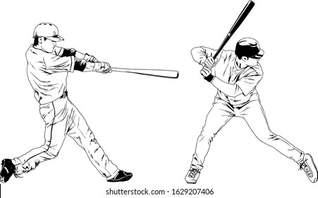 set of vector drawings on the theme of sport baseball drawn ink from hands without a background