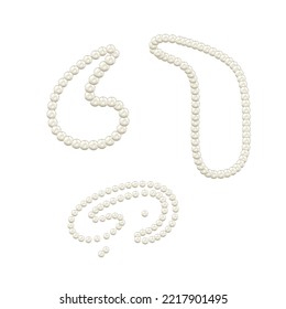 Set of vector drawings of pearl beads on a white isolated background in a flat style, cartoon. For holiday decorations, greeting cards, labels, invitations, gift wrapping.