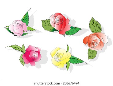 set vector drawings of roses,Greeting card with roses, watercolor, can be used as invitation card for wedding, birthday and other holiday and summer background. Vector illustration.