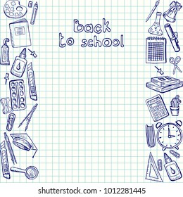 Set of vector drawings. School supplies on a sheet of paper.